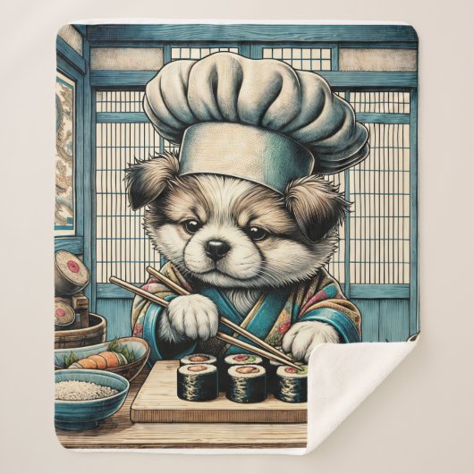 Couverture Sherpa Adorable Sushi Chef Chiot (Devant)