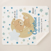 Couverture Sherpa Adorable Teddy Bear Baby Boy Stats de naissance (Devant (Horizontal))