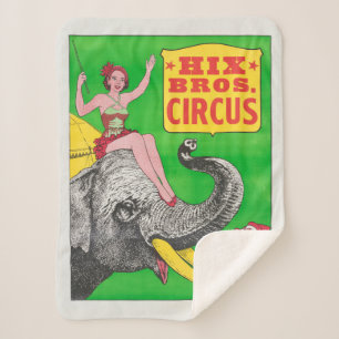 Couverture Sherpa Affiche De Cirque Montrant Une Femme Et Un Éléphan