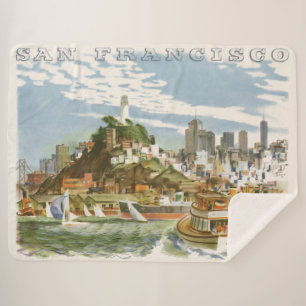 Couverture Sherpa Affiche de voyage vintage de la baie de San Franci