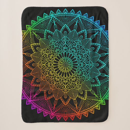 Couverture Sherpa Affiche Mandala Arc-en-Ciel Noir (Devant)