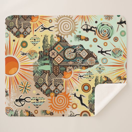 Couverture Sherpa Africa Map Decorative Tribal Elements Pattern (Devant (Horizontal))