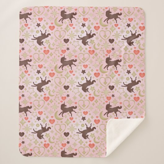 Couverture Sherpa Afro Unicorn Coeur et Star Motif rose (Devant)