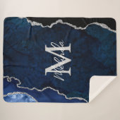 Couverture Sherpa Agate de marbre bleu marine et argenté (Devant (Horizontal))