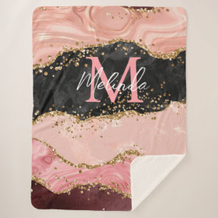 Couverture Sherpa Agate de séquences noir et rose