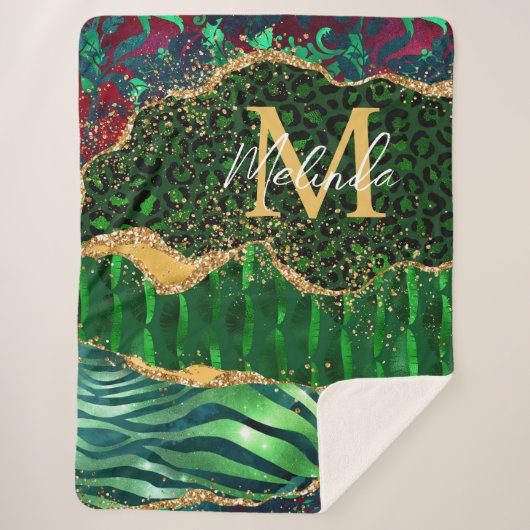 Couverture Sherpa Agate Poster de animal Safari vert (Devant)