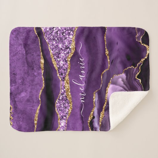Couverture Sherpa Agate Violet violet or Parties scintillant Géode N (Devant (Horizontal))