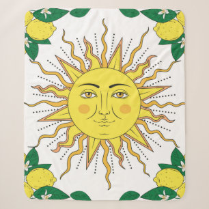 Couverture Sherpa agrumes tropicaux citrons fruits à fleurs encadren