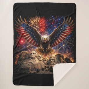 Couverture Sherpa Aigle chauve patriotique Mont Rushmore Feux d'arti