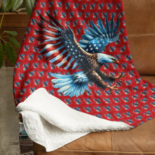 Couverture Sherpa Aigle Patriotique Américain Rouge Blanc Bleu