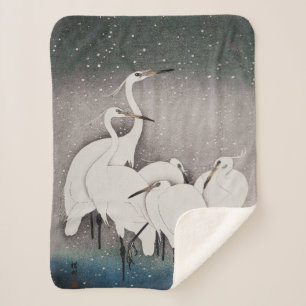 Couverture Sherpa Aigrettes japonaises Grues Koson Neige d'hiver