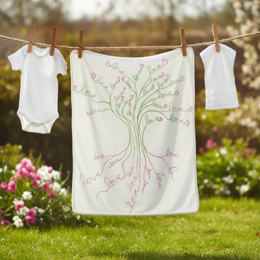 Couverture Sherpa Aimer Arbre de Vie Blanc Vert Coeurs de Saint Vale