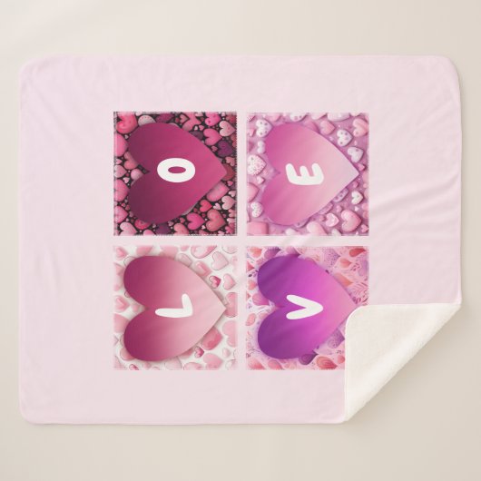 Couverture Sherpa AIMER Coeurs rose (Devant (Horizontal))