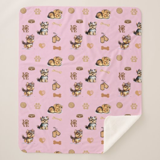 Couverture Sherpa Aimer Mon Yorkie Rose (Devant)