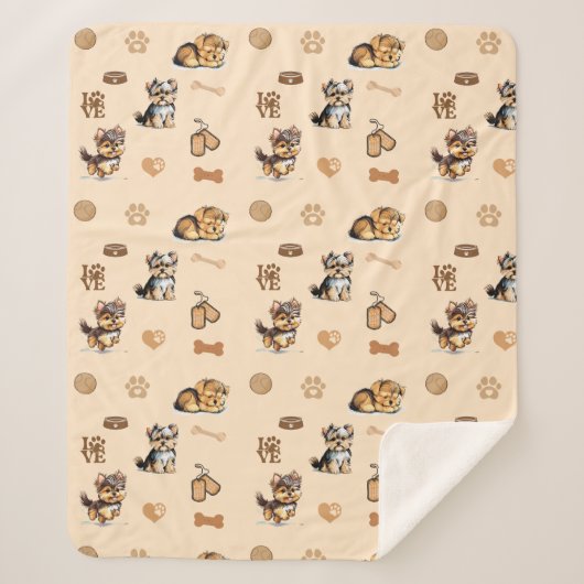 Couverture Sherpa Aimer Mon Yorkie Tan (Devant)