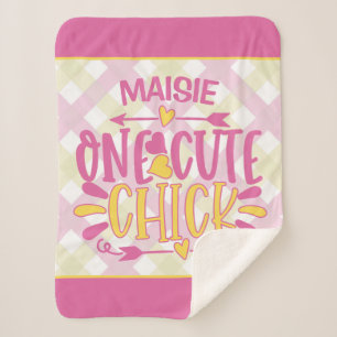 Couverture Sherpa AJOUT PERSONNALISÉ NOM Un mignon Chick Rose Jaune