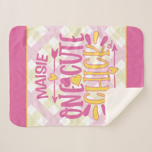 Couverture Sherpa AJOUT PERSONNALISÉ NOM Un mignon Chick Rose Jaune (Devant (Horizontal))