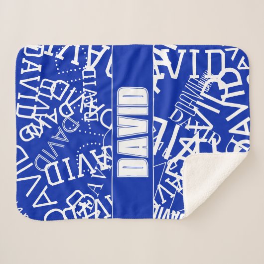 Couverture Sherpa Ajouter n'importe quel nom, nom collage En bleu & (Devant (Horizontal))
