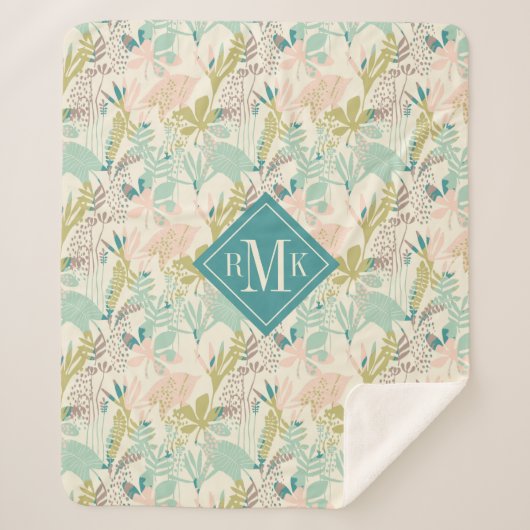 Couverture Sherpa Ajoutez votre motif floral moderne du monogramme | (Devant)