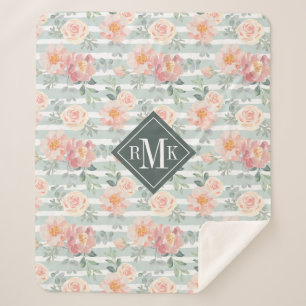 Couverture Sherpa Ajoutez votre motif rose de rayure du monogramme  