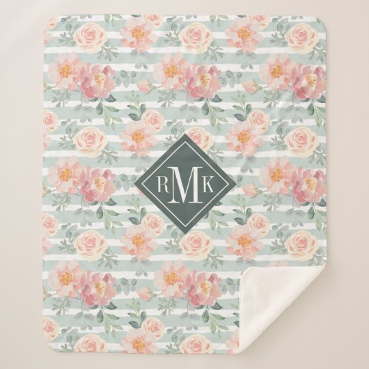 Couverture Sherpa Ajoutez votre motif rose de rayure du monogramme | (Devant)