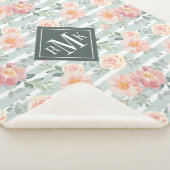 Couverture Sherpa Ajoutez votre motif rose de rayure du monogramme | (3/4)