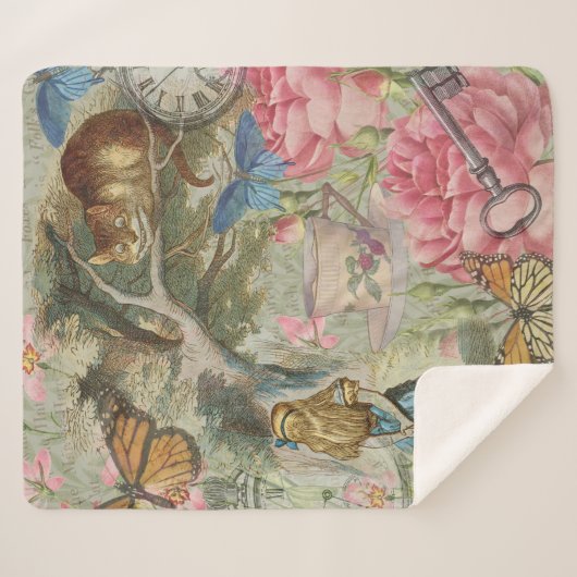 Couverture Sherpa Alice Cheshire Chat Wonderland Tree Garden (Devant (Horizontal))
