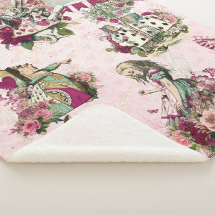 Couverture Sherpa Alice rose élégant au pays des merveilles