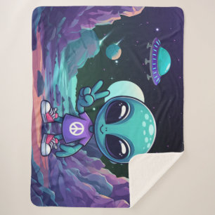 Couverture Sherpa Alien de paix mignon et vaisseau spatial