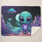 Couverture Sherpa Alien de paix mignon et vaisseau spatial (Devant (Horizontal))