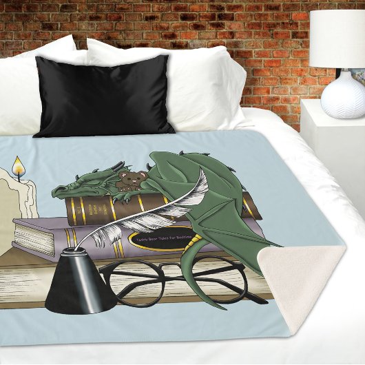 Couverture Sherpa Amant de livres dragon endormi fantaisiste vert co