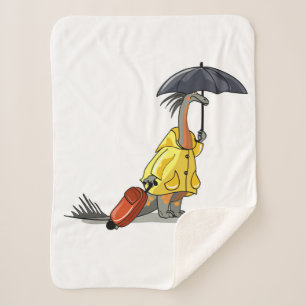 Couverture Sherpa Amargasaurus Portant Un Parapluie Et Une Valise.