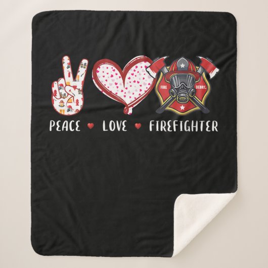 Couverture Sherpa Amateurs de pompiers Peace Love | Cadeaux pompiers (Devant)