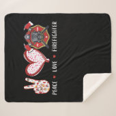 Couverture Sherpa Amateurs de pompiers Peace Love | Cadeaux pompiers (Devant (Horizontal))