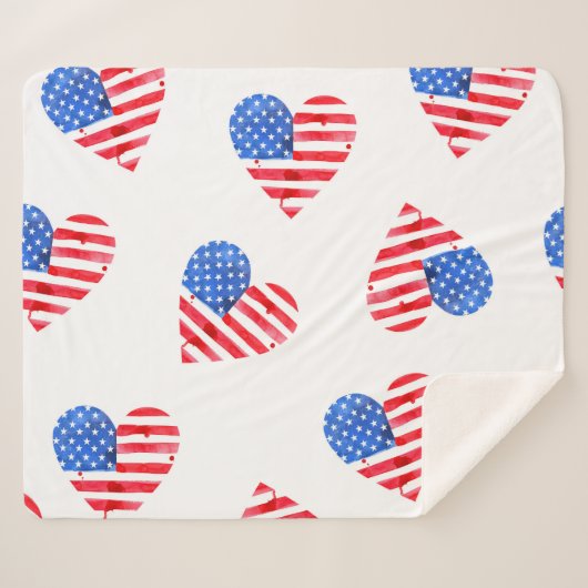 Couverture Sherpa American Flag Hearts Aquarelle en toute transparen (Devant (Horizontal))