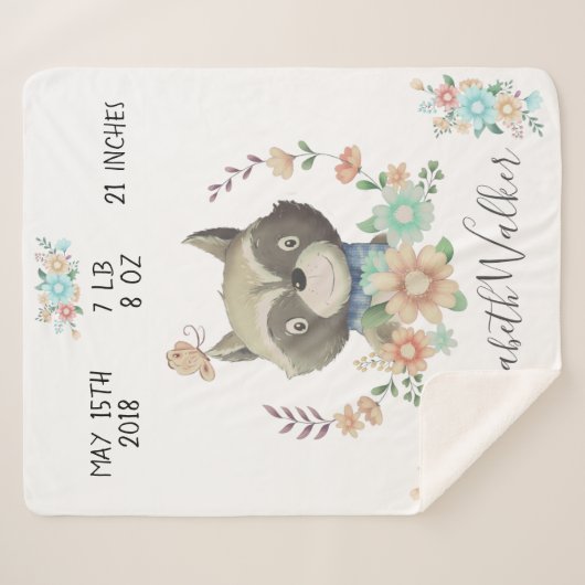 Couverture Sherpa amis de la forêt statistiques de naissance du bébé (Devant (Horizontal))