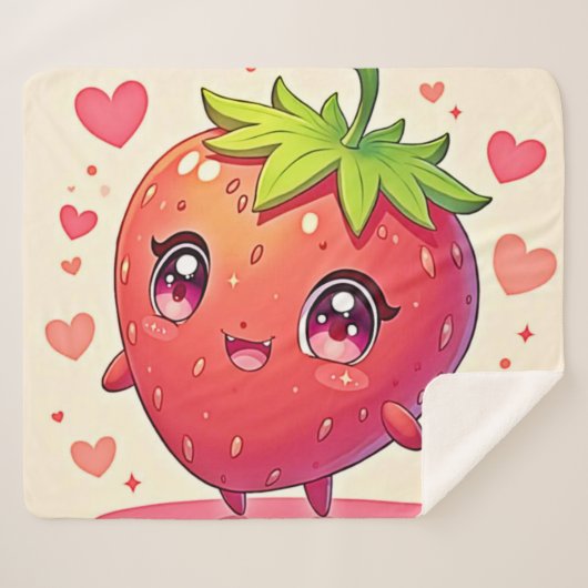 Couverture Sherpa Amour aux fraises adorable (Devant (Horizontal))