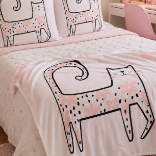 Couverture Sherpa Amusant Fantaisiste Chat Floral Rose Pensez Rose