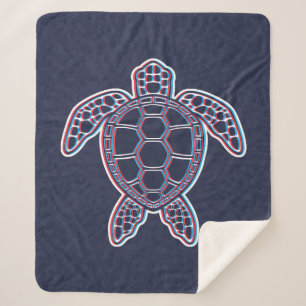 Couverture Sherpa Anaglyphe Rouge Et Bleu 3D Effet Glitch Tortue de 