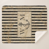 Couverture Sherpa Ancien Monde Carte Ancre nautique Monogramme (Devant (Horizontal))