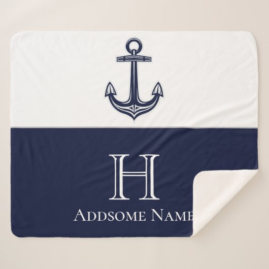 Couverture Sherpa Ancre Bleue de la marine nautique Monogramme (Devant (Horizontal))