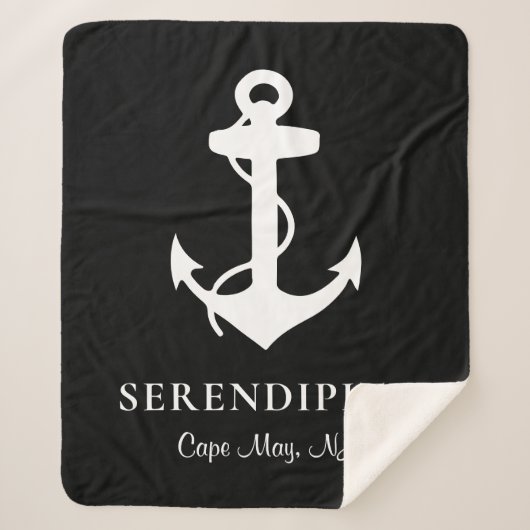 Couverture Sherpa Ancre de bateau Noir personnalisé (Devant)
