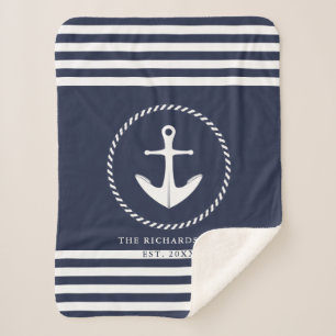 Couverture Sherpa Ancre Marine Bleu et Blanc Côtier Nautique Personn
