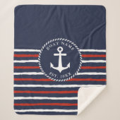 Couverture Sherpa Ancre nautique Marine Bleu Blanc Rouge Nom du bate (Devant)