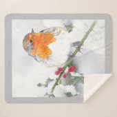 Couverture Sherpa Anglais Robin Bird Winter Snow Bird Wildlife (Devant (Horizontal))