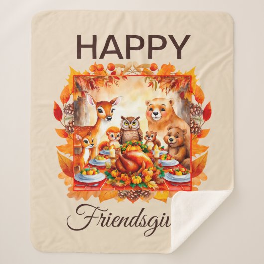 Couverture Sherpa Animaux de bois d'action amicale Feuilles d'automn (Devant)