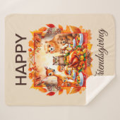 Couverture Sherpa Animaux de bois d'action amicale Feuilles d'automn (Devant (Horizontal))