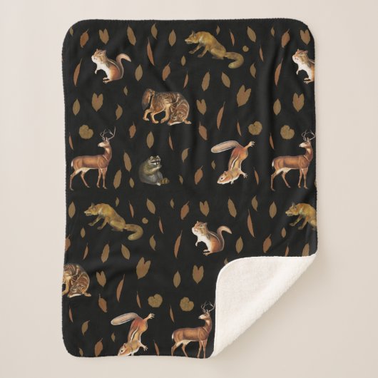 Couverture Sherpa Animaux de forêt automnale Feuilles d'automne (Devant)