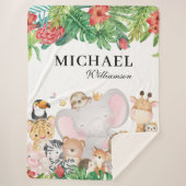 Couverture Sherpa Animaux de la jungle + Nom personnalisé Feuilles v (Devant)
