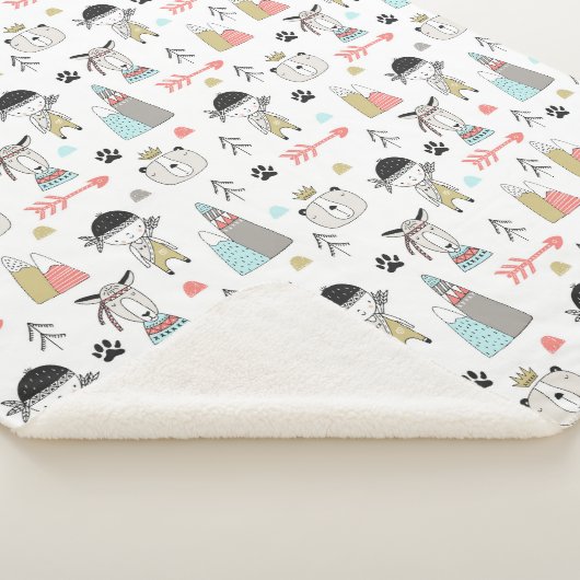 Couverture Sherpa Animaux mignons de région boisée et motif indien (3/4)